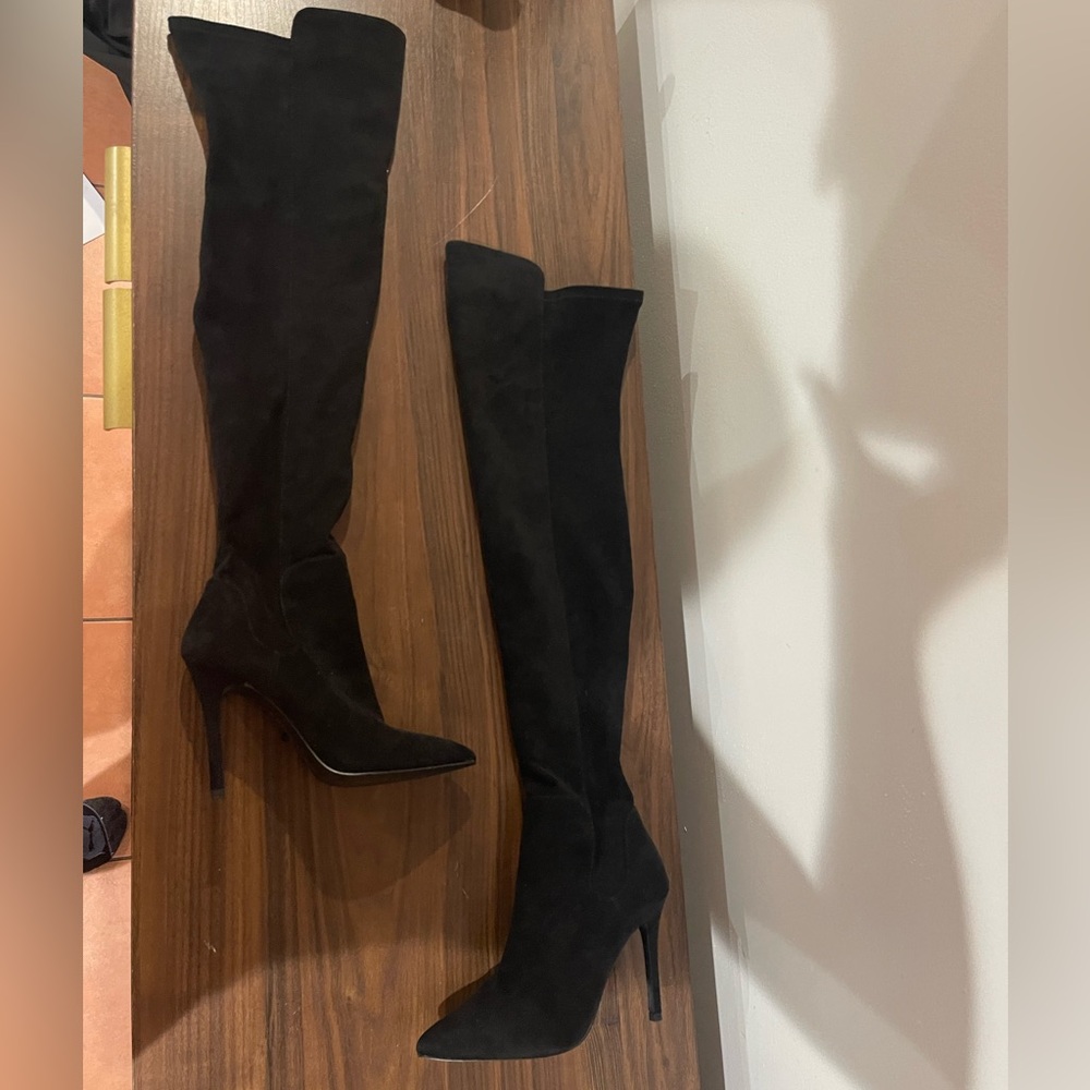 Over knee suede heeled boots
